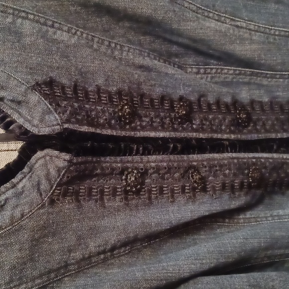Denim Lace & Velvet Trimmed Fitted Jacket. - Picture 2 of 11